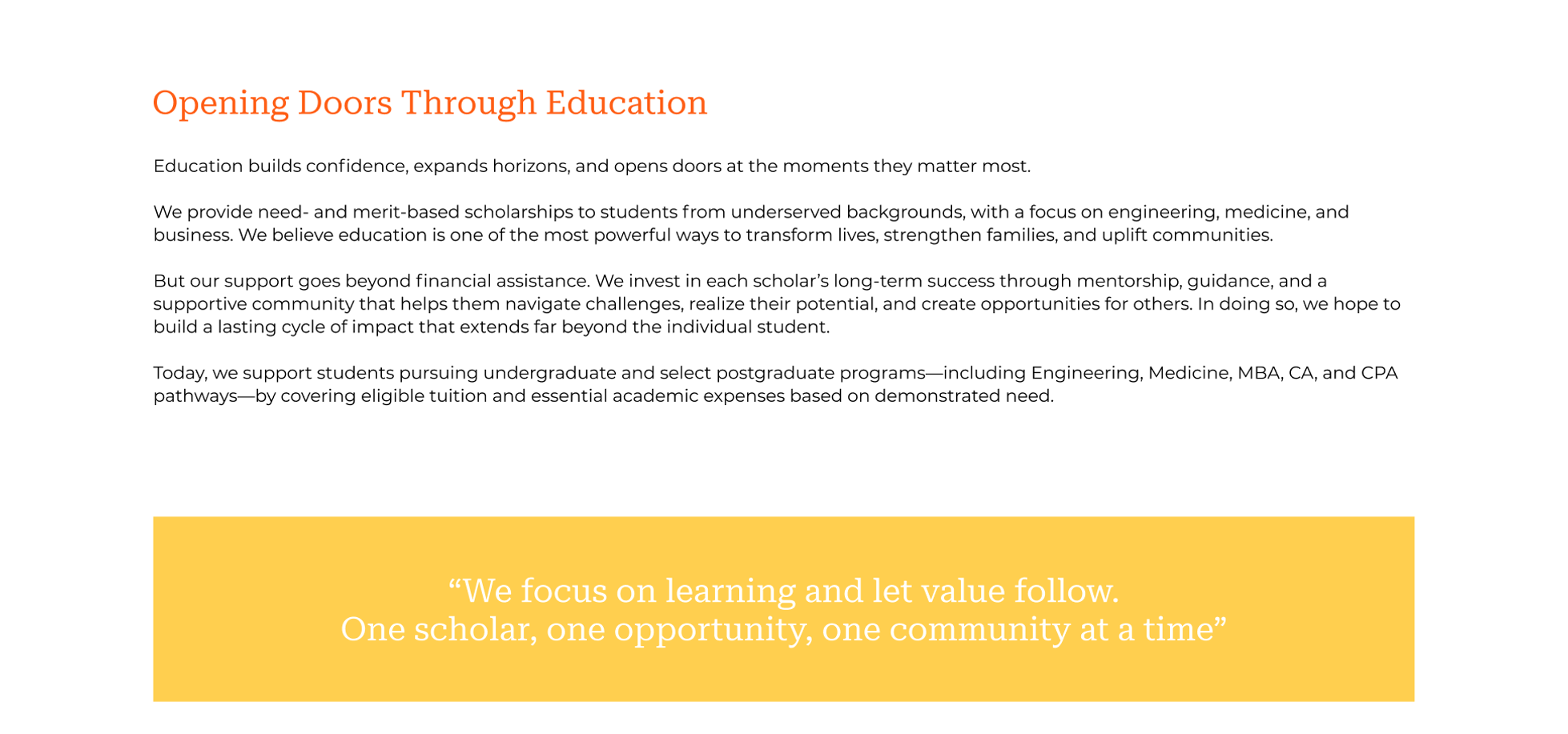 Opening doors through education copy and quote.