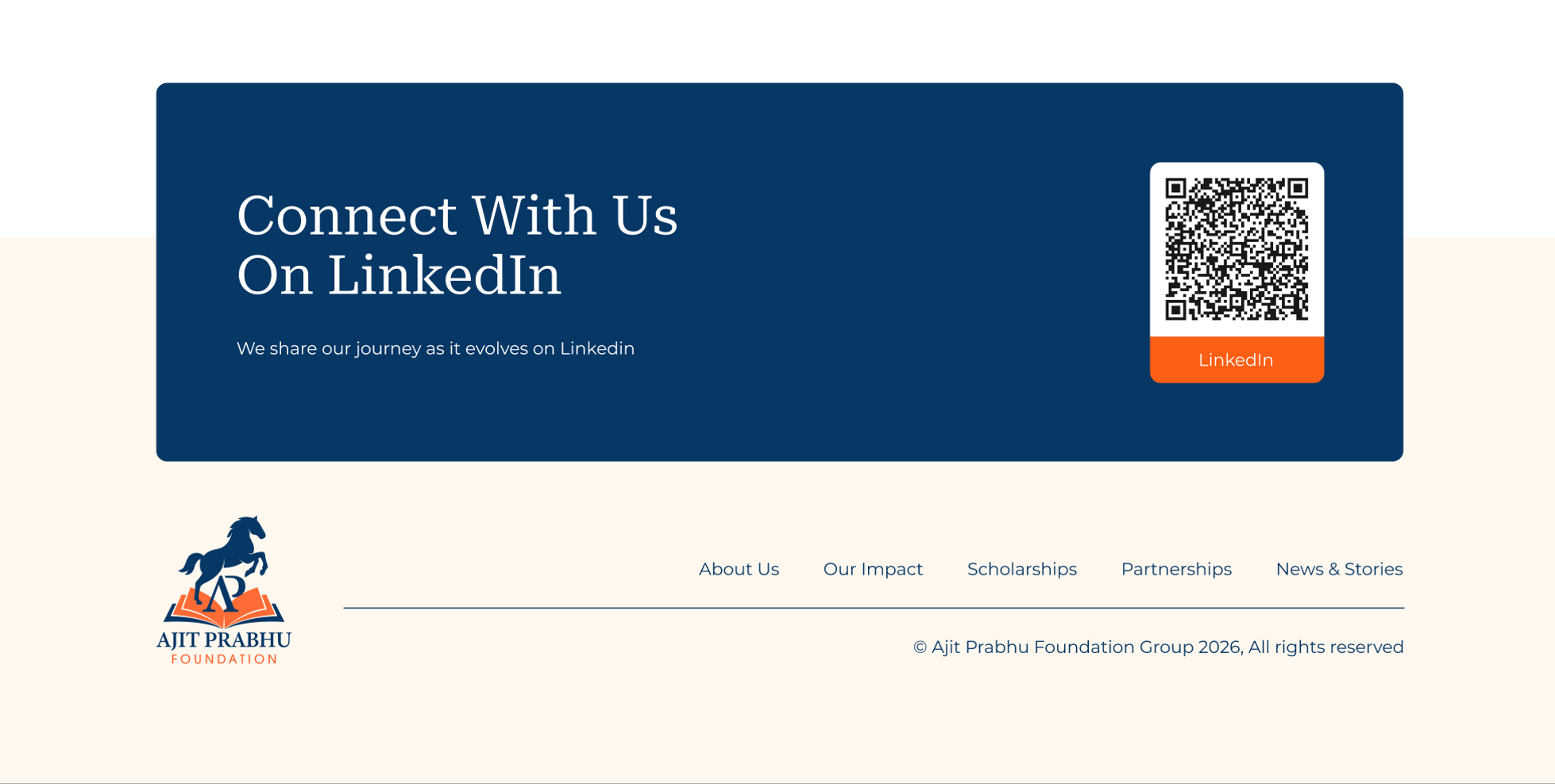 LinkedIn connection card and Ajit Prabhu Foundation footer.