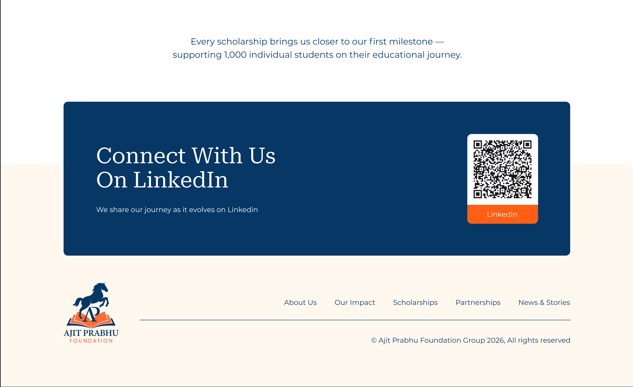 LinkedIn connection card and Ajit Prabhu Foundation footer.