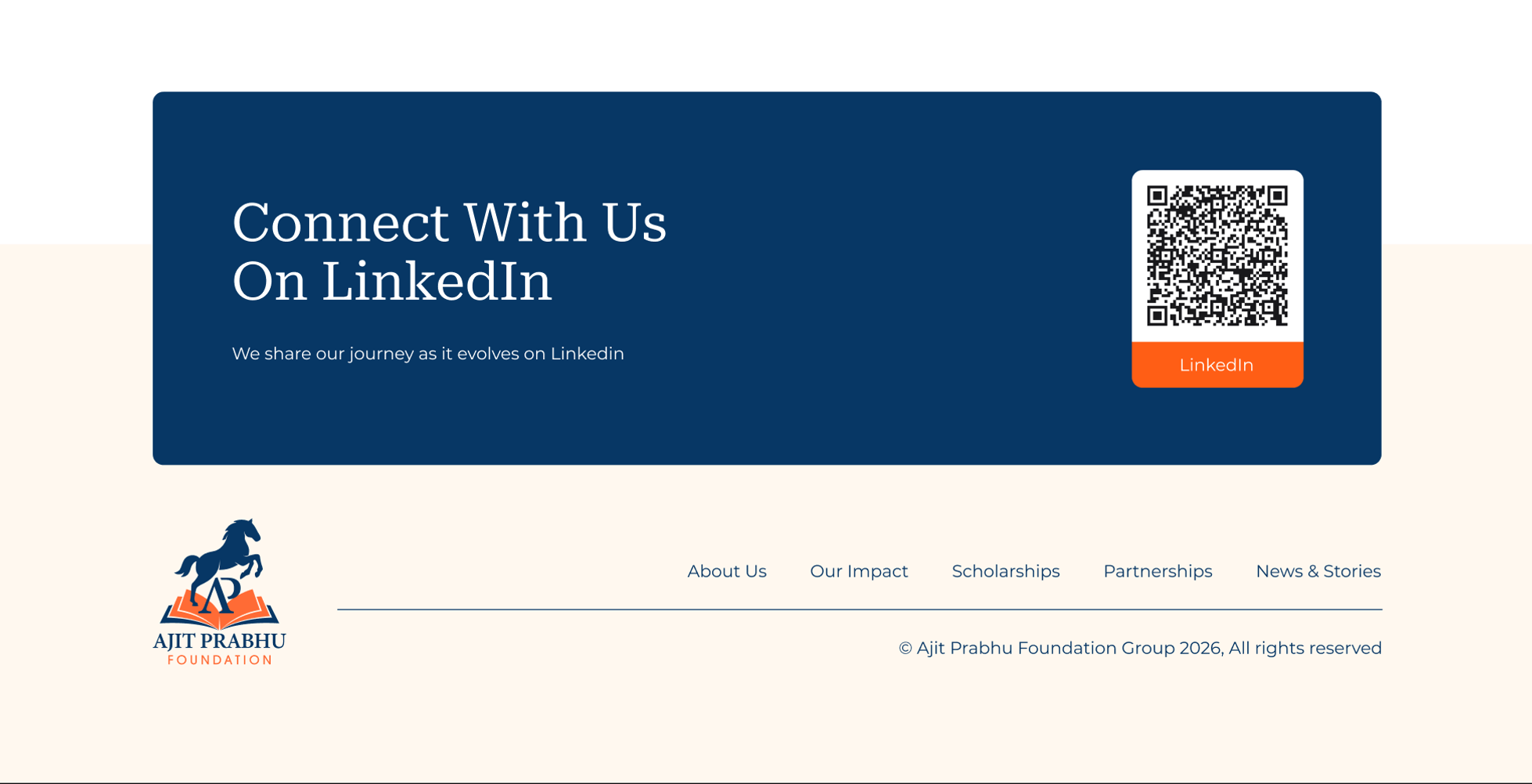 LinkedIn connection card and Ajit Prabhu Foundation footer.